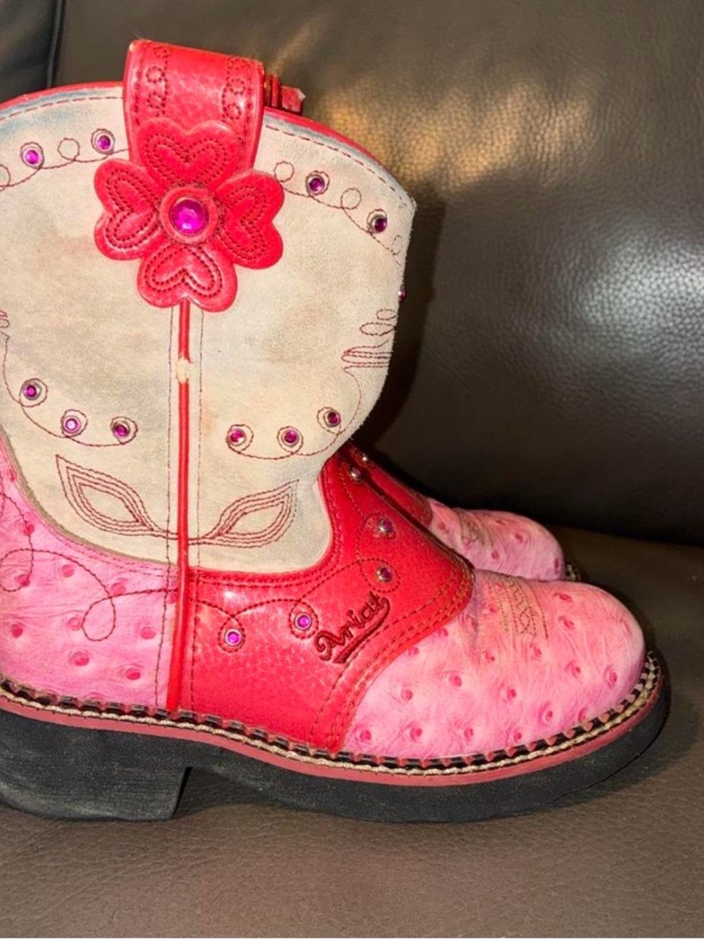 Ariat Red and Tan Leather Western Pull-On Boots